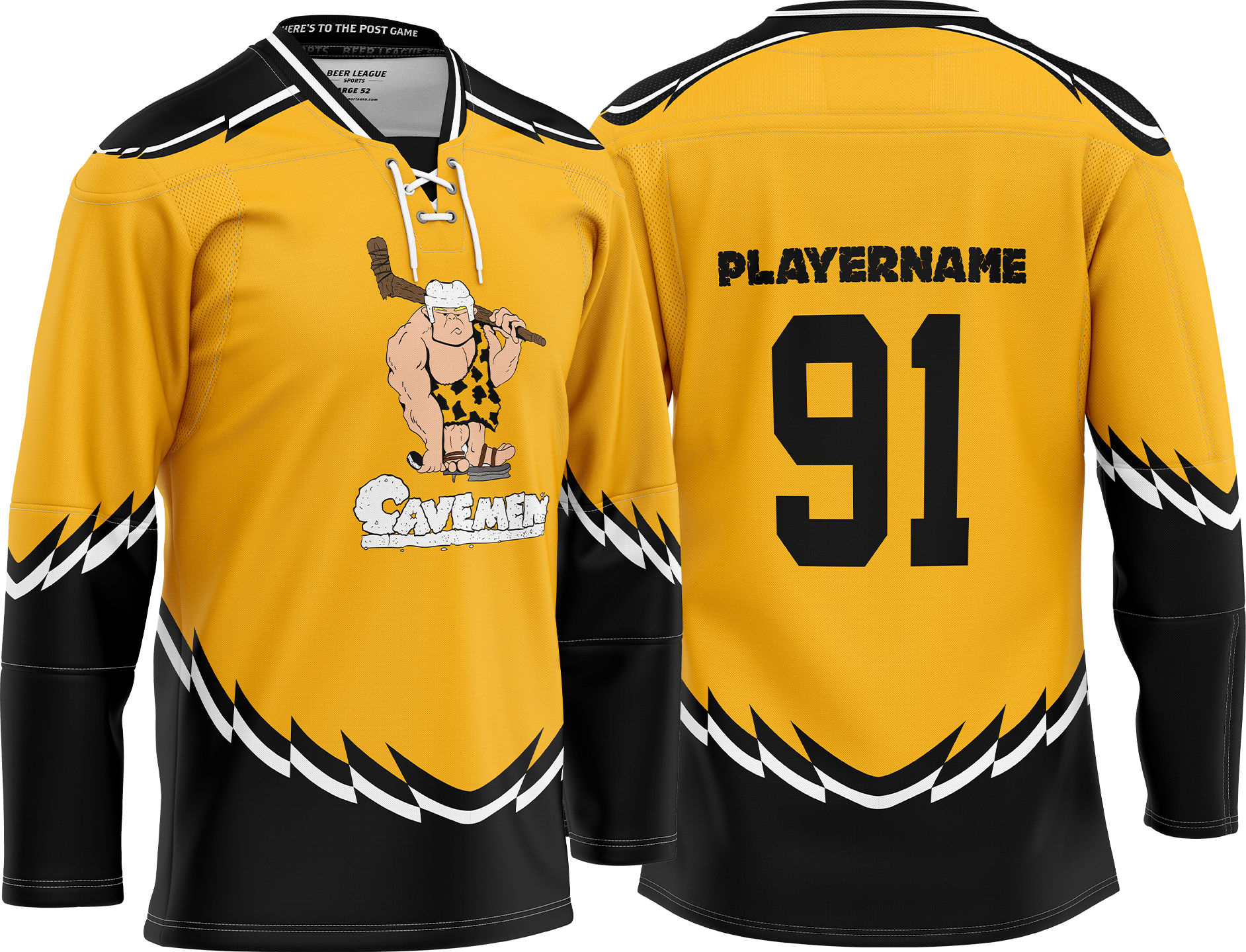 Cavemen Alternate Yellow Sublimated Hockey Jersey